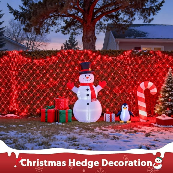 YJYASX-200 LED Red Christmas Net Lights, 9.8ft x 6.6ft Connectable Christmas Bush Lights with Remote, 8 Modes Plug in Net Light Outdoor Mesh Light Waterproof for Tree, Yard, Fence Decoration