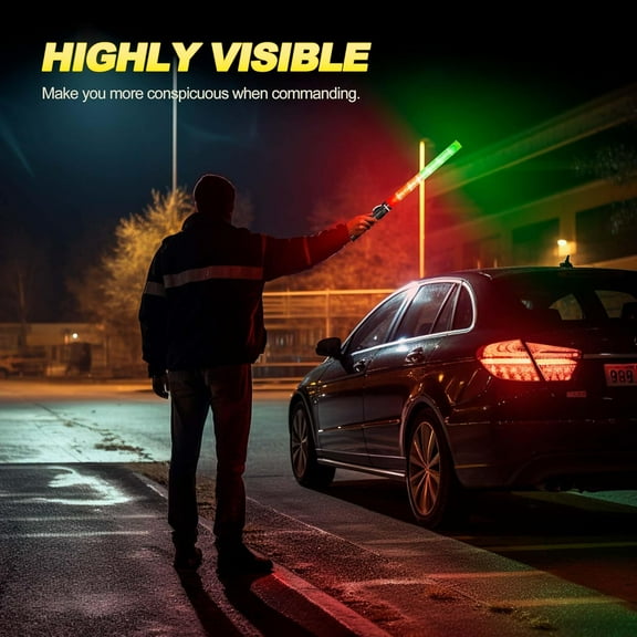 YJYASX-21 inch Traffic Wand Safety Light Wands | High Visibility, Durable, Portable | Traffic Control Wand with 3 Flashing Modes for Parking, Aircraft, Night Traffic Directing (Red&Green)