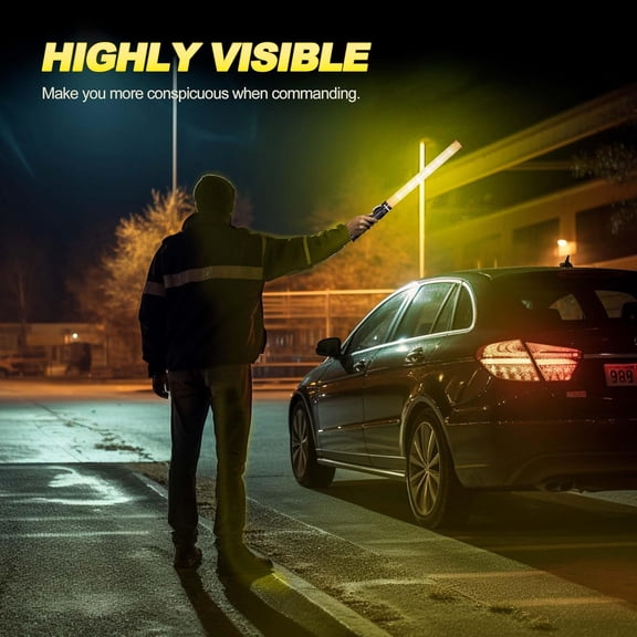 YJYASX-21 inch Yellow Signal Traffic Safety Baton 2 Pack Multifunction Traffic Wand with 2 Flashing Modes, Using 2 C-Size Batteries (Not Included)