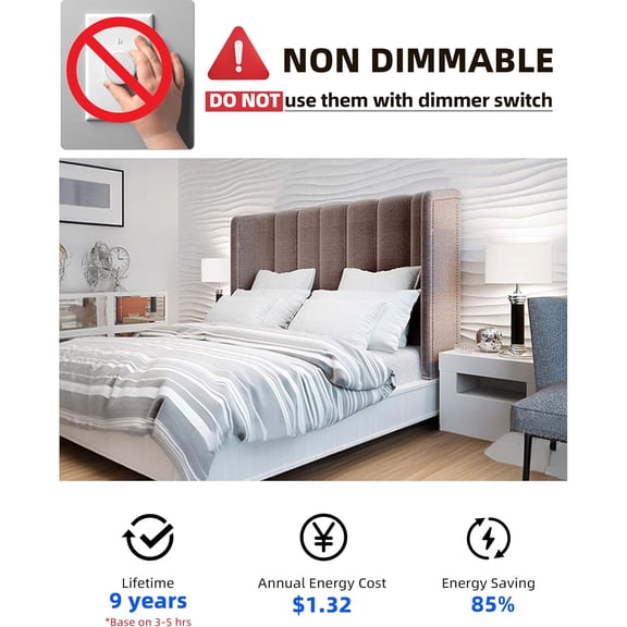 YJYASX-24 Pack A19 LED Bulbs 60 Watt Equivalent, 9W Non-Dimmable, Non-Flicker, 800 Lumens, Bright Daylight White 5000K, E26 Base, 10000 Hours, Energy Saving, Bright for Living Room, Bedroom