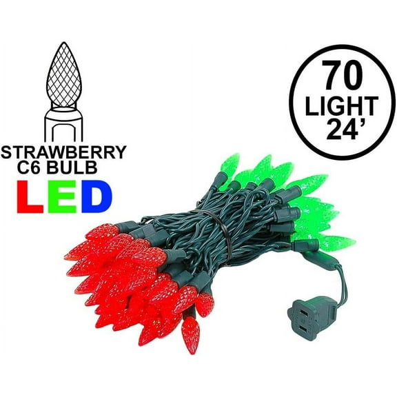 YJYASX-24FT 70 LED C6 LED Christmas String Lights, Outdoor Christmas Tree Commercial Grade LED String Lights, Permanent Christmas Lights Outdoor Tree Decorations Outdoor (Red/Green)