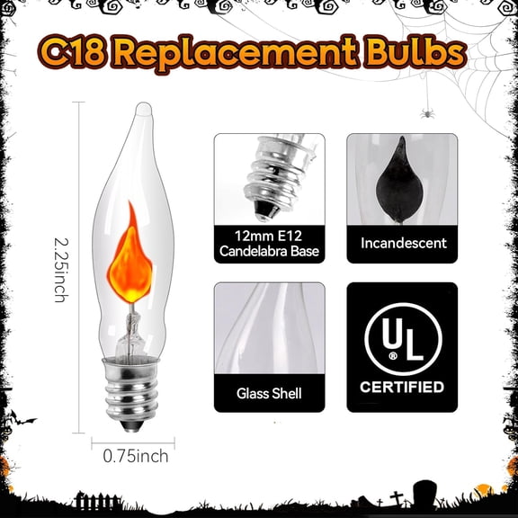 YJYASX-25-Pack Flickering Flame Light Bulbs, E12 Candelabra Base for Halloween & Christmas Decor, C18 Spooky Flame Effect for Porch Lights, Lanterns, Chandeliers & Themed Parties