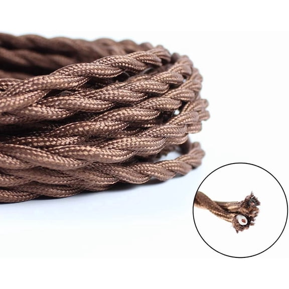 YJYASX-25ft Fabric Cloth Covered Lamp Twisted Wire, Vintage 18/2 Industrial Electrical Cord,18-Gauge Antique Style for Retro Lamp,DIY Projects(Brown)