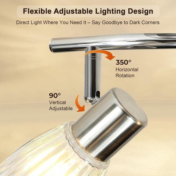 YJYASX-3-Light Ceiling Light Fixture, Directional Modern ChromeTrack Lighting w/Glass Shades, Flush Mount Ceiling Spotlight Indoor for Kitchen, Bedroom, Living Room, E12 Base, No Bulbs