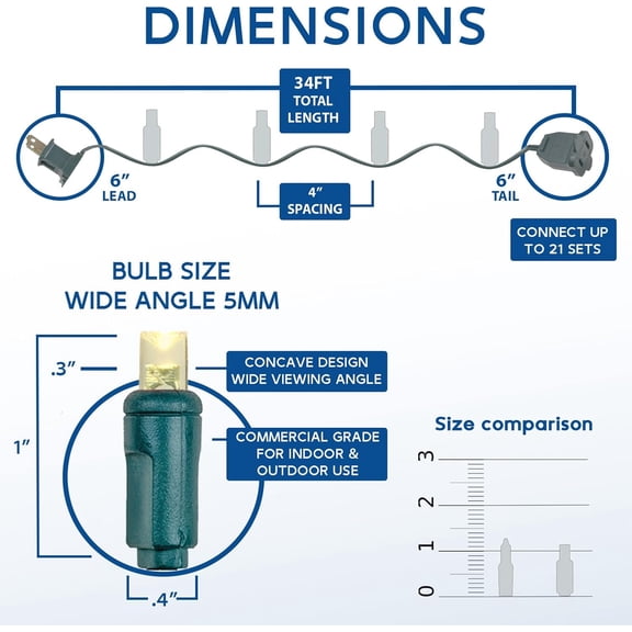 YJYASX-34ft 100 LED Red/Green Christmas Lights Outdoor/Indoor, 4" Spacing, Green Wire String Lights for Festive Xmas Lighting, IP55, UL Listed, Dimmable, Connectable