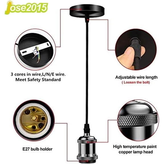 YJYASX-3Pcs Pendant Lighting Ceiling Pendant Light Fitting Kits Cord E26 Socket Black Pendant Light Fixtures for Kitchen Isand Bar Cafe. (Black)