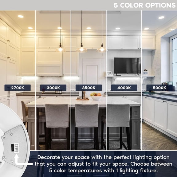 YJYASX-4 Inch LED Disk Lights, 10W, 5CCT Selectable 2700K | 3000K | 3500K | 4000K | 5000K, Flush Mount Recessed Retrofit Ceiling Light, 600LM, Dimmable, J-Box or 4" Can Install, Energy Star, ETL