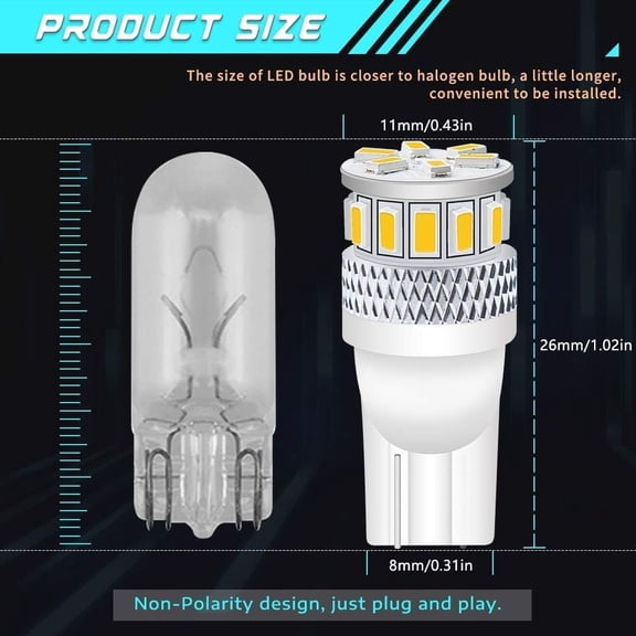 YJYASX-4-Pack 194 LED Bulb Soft Warm White 168 LED Bulb 921 2825 T10 W5W 175 501 Non Polarity Replacement for License Plate Light Map Dome Door Trunk Light 18SMD 3014 Chips, DC 12-24V
