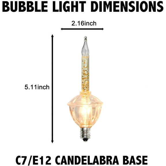 YJYASX-4 Pack Bubble Lights Replacement Bulbs, Traditional Christmas Bubble Lights Bulbs, Clear Fluid Lights Bulbs with golden Glitter, C7 E12 Candelabra Base, Bubble Lamps for Xmas Christmas Tree De