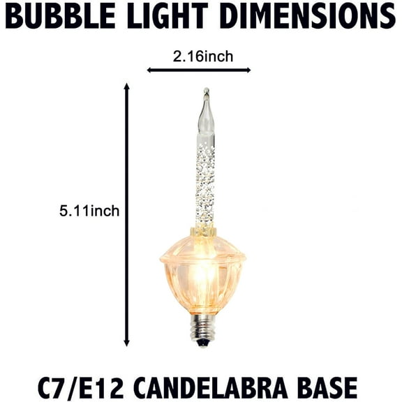YJYASX-4 Pack Christmas Clear Silver Bubble Light, C7 Traditional Vintage Replacement Bubble Bulbs with Silver Glitter Liquid, UL Listed Bubble Lights for Indoor Outdoor Decor, C7/E12 Candelabra Base