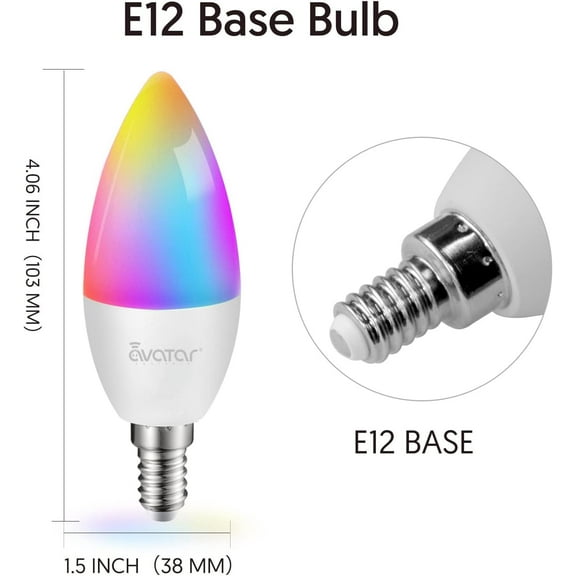YJYASX-4 Pack E12 LED Light Bulb Compatible w/Google Siri Alexa Light Bulb 5W Type B Smart Bulb RGBCW 16 Million Color Changing Bulb 2.4G WiFi B11 Candelabra Bombillos Work w/Smart Life AvatarControl