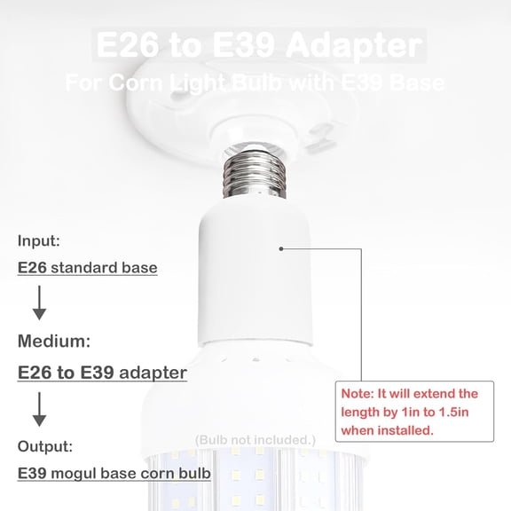 YJYASX-4 Pack E26 to E39 Adapters, E26 Medium Base to E39 Mogul Base Light Bulb Socket Adapters for Corn Light Bulbs, 4pcs