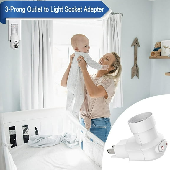 YJYASX-4 Pack Plug in Light Socket, 3-Prong Light Bulb Socket Adapter, 360 Rotatable Light Bulb Plug Adapter with Switch (ETL Listed, White)