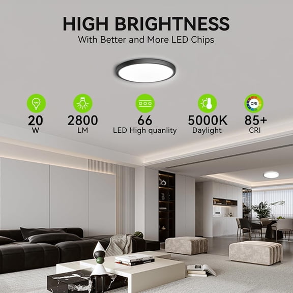 YJYASX-4 Pack Super Thin 9inch 2800lm Flush Mount LED Ceiling Light Black, 5000K Daylight, Undimmable Ceiling Light Surface Mount for Bedroom, Living Room, Dining Room, Garage, Office