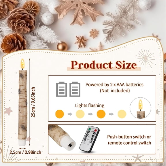 YJYASX-4 Pieces Advent LED Taper Hanukkah Candles Flameless Taper Flickering Candles for Christmas Advent Rituals Holidays Church Celebration Home Decor(Light Brown,Branch Style)