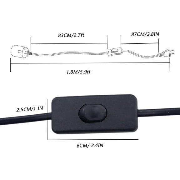 YJYASX-4 pcs E26 E27 LED Pendant Light Sockets 1.8m / 5.9FT Extension Cord with On/Off Switch and US AC Power Plug Lamp Holder Bulb Socket for Pendant Lighting Bulb Lamp (5.9ft 4pcs)