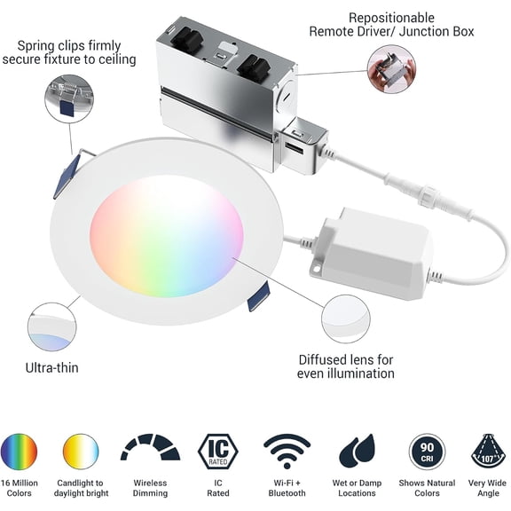 YJYASX-4 Smart Wi-Fi Slim Canless Recessed LED Downlight Powered by WiZ Pro, Dimmable Full Color with Smart Home Integration - HLB4069WZRGBWMWR