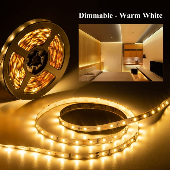 YJYASX-40ft Warm White Led Strip Lights, Flexible 3000k Dimmable Super Bright 12V led Light Strip in Indoor Cuttable for Bedroom, Christmas, Kitchen, Cabinet,Mirror, Not Waterproof, 2 Rolls of 20ft