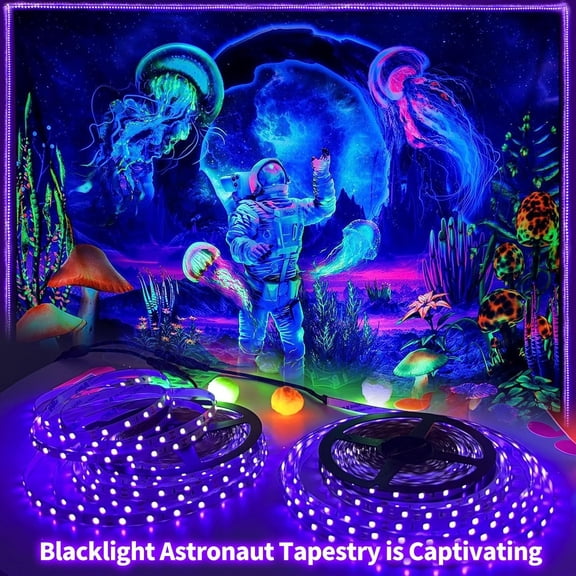 YJYASX-50 Foot Black Light Strips & Remote, Dimmable Flexible Blackights Strip Lights for Glow Party Body Paint Birthday Bedroom Room Fluorescent Tapestry Poster, Non-Waterproof 900 LEDs 50ft/15M