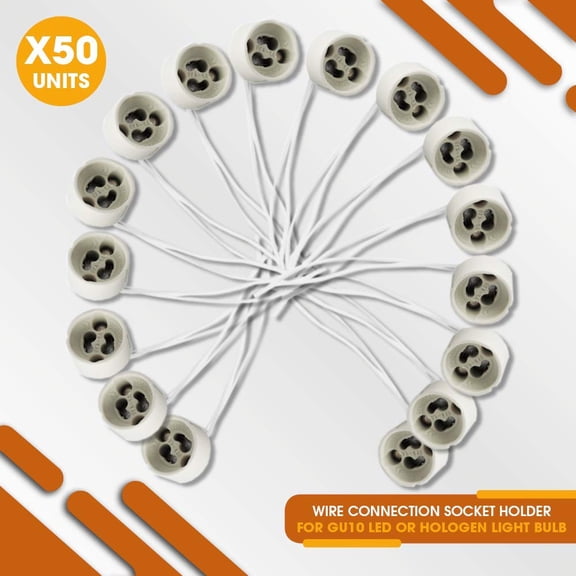 YJYASX-50 Pack GU10 Ceramic Socket Base Holder with 5.12 inch (13cm) Silicone Wire, Lamp Connector for LED, Halogen, and CFL Bulbs, Dimmable Light Socket for Ceiling and Track Fixtures