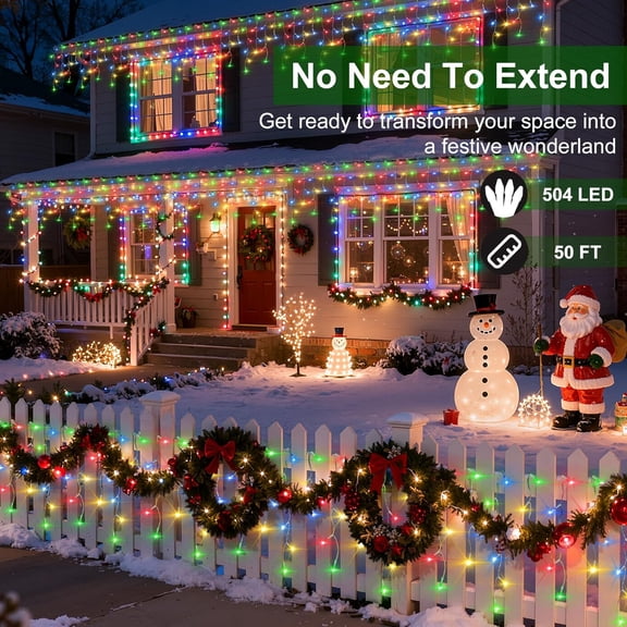 YJYASX-504 LED Christmas Lights with 112 Drops, 50ft 12 Modes Multicolor Fairy String Lights with Timer Dimmable, Waterproof Twinkle Lights for Indoor Outdoor Holiday Wedding Party Eaves Yard Christm