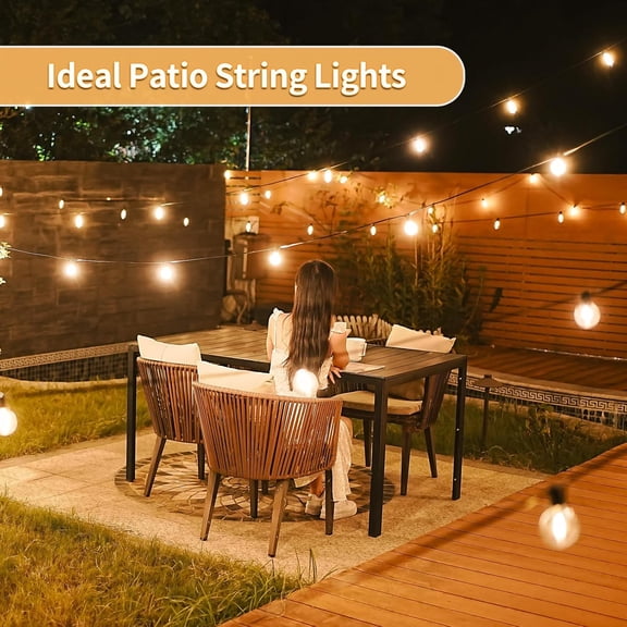 YJYASX-50ft LED String Lights with Remote, 25+1Bulbs Dimmable Patio Lights Outdoor, 24V Waterproof Plug, G40 Hanging Light for Outside Deck Garden Backyard Porch Party Decor