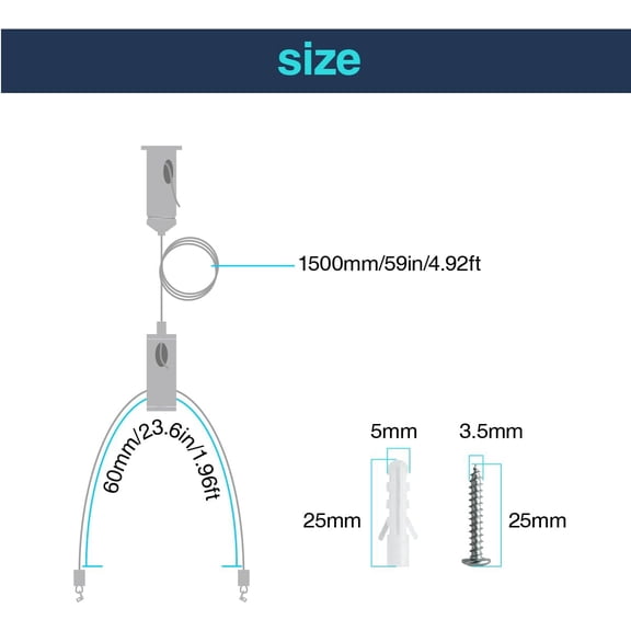 YJYASX-6 Set Picture Hanging Wires Lighting Light Suspension Kit 5ft Adjustable Luminaire Hanging Wire, 2ft Not Adjustable Steel Hanging Chains for Commercial Aquarium LED Panel Light LED Shop Lights