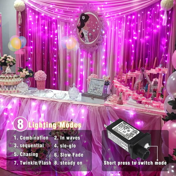 YJYASX-66FT 200 LED Christmas Lights Outdoor, Plug in Christmas String Lights Indoor, Waterproof & 8 Modes & Timer Function, Connectable Twinkle Fairy Lights for Home Wedding Patio Party Decor, Pink