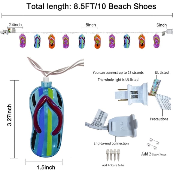 YJYASX-8.5Ft Slipper String Lights Tropical Beach Themed String Lights with 10 Colorful Flip Flops, Outdoor Flip Flop Fairy Light for Summer Bedroom Wedding Tent Holiday Party Decoration