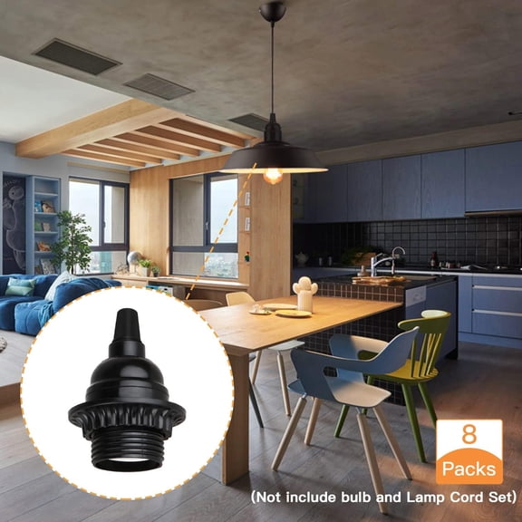 YJYASX-8 Pack E26 E27 Light Sockets, Black Medium Screw Base with Shade Ring, Retro Period Style Edison Lamp Holder, Replacement DIY Making Light Bulb Socket Cover Pendant Lamp Holder Keyless Lamp