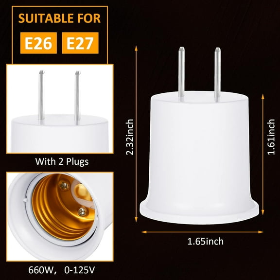 YJYASX-8 Pcs E26/E27 Light Socket to Plug Adapter Converts Outlet to Lamp Socket, 660 Watt, 125 Volt Light Bulb to Plug Adapter, White