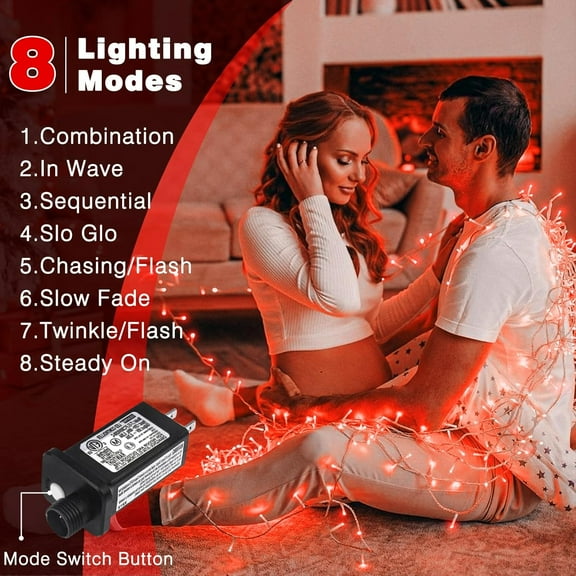 YJYASX-800 LED Christmas Lights Outdoor, Christmas String Lights Indoor with 8 Modes Waterproof, Plug in Twinkle Fairy Lights Clear Wire for Bedroom Tree, Wedding, Garden, Party Decorations, Red
