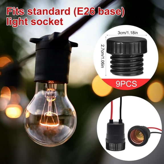 YJYASX-9pcs Light Socket Cap, 1.18x1.06 Inch Light Bulb Outlet Cover Caps Replacement Lamp Socket Safety Cap Plugs for String Lights for Standard (E26 Base) Light Socket (Black)