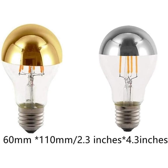 YJYASX-A60 Half Chrome Light Bulbs 3Pack 4 Watts(40W Equivalent)E27 Base LED Filament Vintage Edison Bulb with Mirror Half Chrome Silver Bulbs for Bathroom Kitchen Living Room,Warm White 2700K,Non-Di