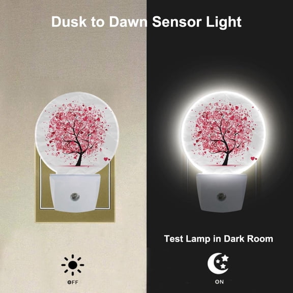 YJYASX-Abstract Art Tree Night Light Pink Red Hearts Leaves Swirled Tree Branch Plug-in Nightlight Energy Saving 0.5W LED Lighting for Boys Girls Men Women