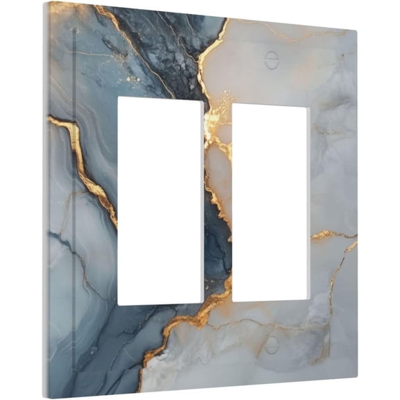 YJYASX-Abstract Blue Granite Luxury Texture Print Double Rocker Light Switch Cover 2 Gang Outlet Covers Switchplates Decorative Electrical Wall Plate for Country Bedroom Kitchen Living Room Decor