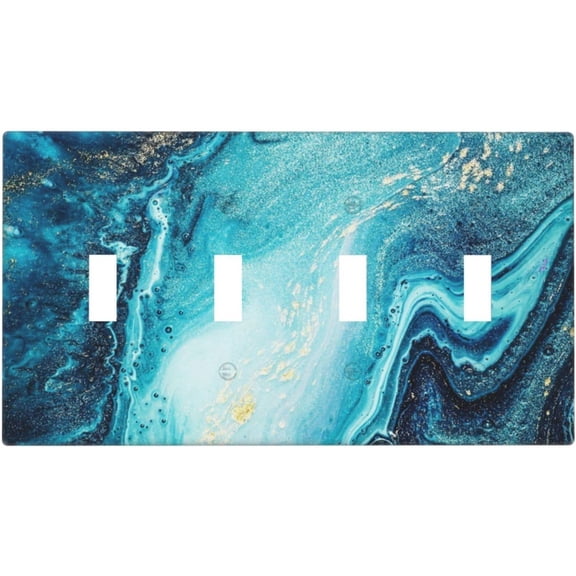 YJYASX-Abstract Blue Marble Fake Stone Texture Liquid Paint Gold 4 Gang Light Switch Cover Plate Quad Toggle Wall Plate Decorative Switch Electrical Faceplate for Home Office Art Wall Decor