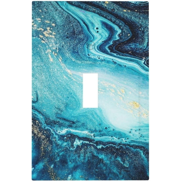 YJYASX-Abstract Blue Marble Fake Stone Texture Liquid Paint Gold Single Toggle Light Switch Cover Decorative 1 Gang Wall Plate Electrical Device Switchplate Plastic Faceplate for Kitchen Decorate Jum