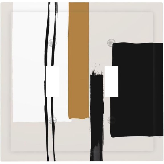 YJYASX-Abstract Geometric Neutral 2-Gang Double Toggle Device Switch Wallplate Yellow Grey Black Beige Tan Mid Century Style Electrical Decorative Outlet Light Switch Plate Standard Size Receptacle C