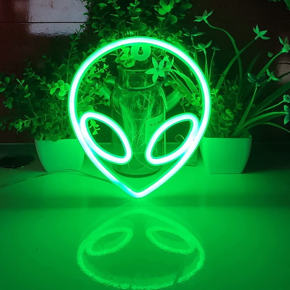 YJYASX-Alien Neon Light,USB or 3-AA Battery Powered Neon Signs,LED Desktop Wall Decoration,Various Parties,Decoration Of Business Premises(Green)