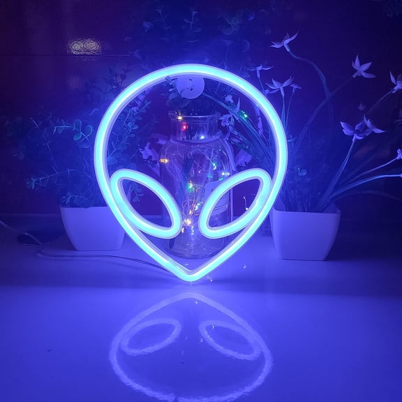 YJYASX-Alien Neon Light,USB or 3-AA Battery Powered Neon Signs,LED Desktop Wall Decoration,Various Parties,Decoration of Business Premises(Blue)
