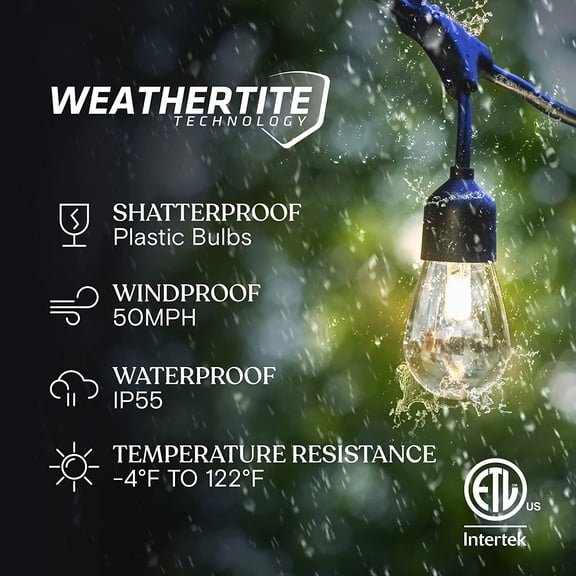 YJYASX-Ambience Pro 27 Ft Solar Powered Outdoor String Lights - Commercial Grade Waterproof Patio Lights with Edison Bulbs, Shatterproof LED String Lights for Patio - 1W, Warm White, 12 Bulbs