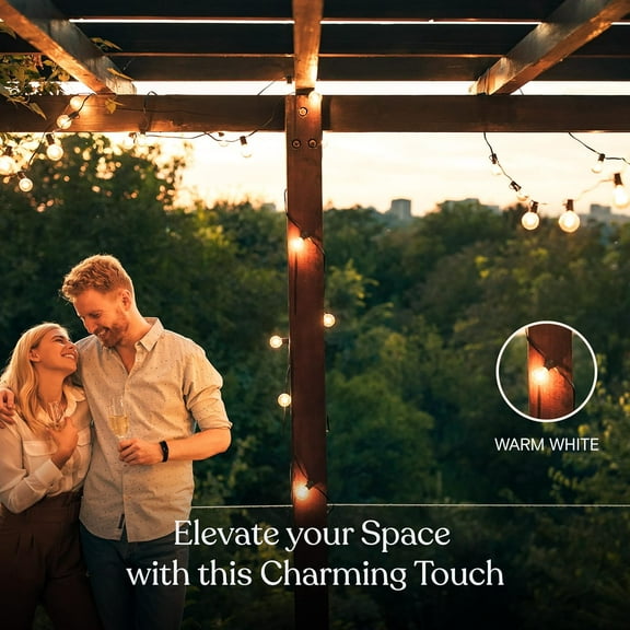 YJYASX-Ambience Pro Solar Powered LED Outdoor String Lights - 27 Ft Commercial Waterproof Patio Lights with Edison Bulbs - Durable String Lights for Outside, Backyard, Porch - 1W, Warm White