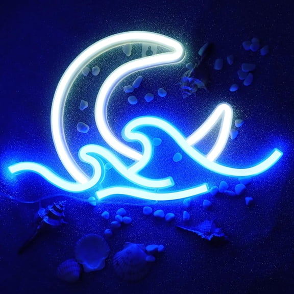 YJYASX-Anime Neon Sign Moon Over Sea Neon Light Twilight Wave LED Wall Signs for Room Decor Sunrise Sunset Anime Neon Light Moon Sign for Bedroom,Party, Living Room,Home Decor