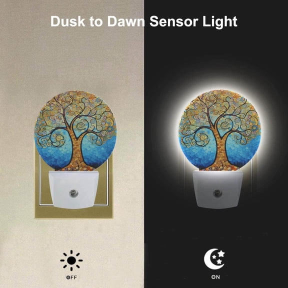 YJYASX-Art Tree Night Light, Tree with Golden Leaves Night Lights Plug into Wall Auto Sensor Led Lighting for Home Stairway Hallway Bedroom 0.5W Sleep Friendly