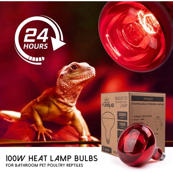 YJYASX-BR40 Red Heat Lamp Bulbs, 100 Watt Infrared Light Bulb, E26 Medium Base, for Bathroom Pet Poultry Reptiles Incandescent Heat Lamp, Infrared Bulb 1Pack