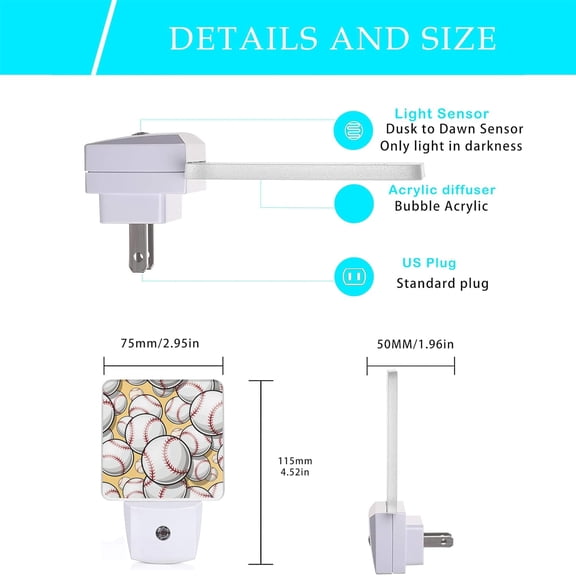 YJYASX-Ball Night Light,Baseball Softball Plug-in Night Lights with Dusk-to-Dawn Sensor for Bedroom, Bathroom and Living Room 0.5W Sleep Friendly Ideal for Women/Girls/Boys Gift