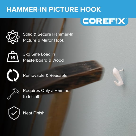 YJYASX-Barb Wall Hook 4 Pack Universal Hammer-In Picture Hooks, Wall Hooks for Hanging Frames, Mirrors or Canvas into Plasterboard or Wood. Removable and Reusable Hook With Neat Modern Finish (White)