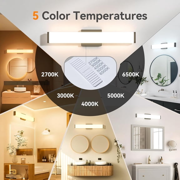 YJYASX-Bathroom Light Fixtures, 16 inch Dimmable 5CCT Led Modern Vanity Lights for Bathroom, Black Wall Lamp for Mirror, Living Room, Kitchen, Hallway, Cabinet Porch-ETL Certificated