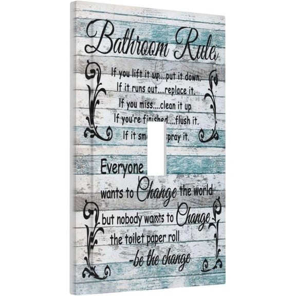 YJYASX-Bathroom Restroom Funny Toilet Signs Quotes Rules Farmhouse Rustic Wood 1 Gang Single Toggle Light Switch Wall Plate Laundry Room Washroom Mid Size Outlet Cover Electrical Faceplate Switchplat